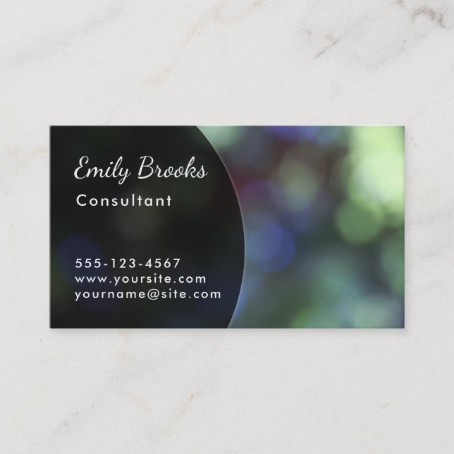 Black Curve over Green & Purple Bokeh Business Card (Front)