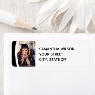 Black Curved Frame Photo Graduation Label Return Address Label