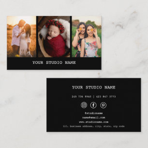Black Custom 3 Photo Photographer Business Card