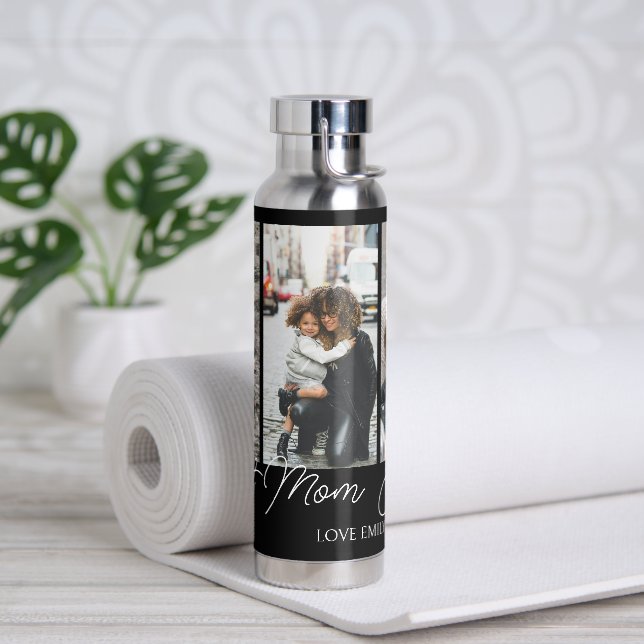 Black Custom 3 Photos Collage Best Mum Ever Water Bottle (Yoga)