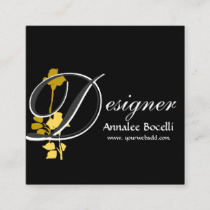 Black Custom Background Cool Yellow Rose Floral Square Business Card