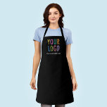 Black Custom Business Apron with Logo Personalised<br><div class="desc">Personalise this all-over-print apron with your own company logo or picture and custom text. The text can be a name, business tagline, website address, social media handle, or other personalised text to express yourself. Available in black and other colours (all colours are customisable). Available in large, medium, and child size....</div>