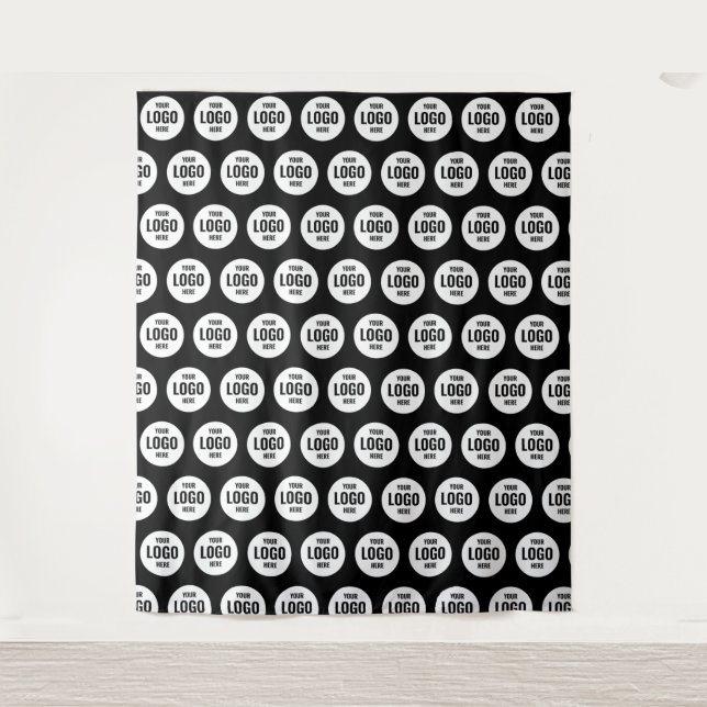 Black Custom Business Logo Backdrop Minimal Tapestry (Front)