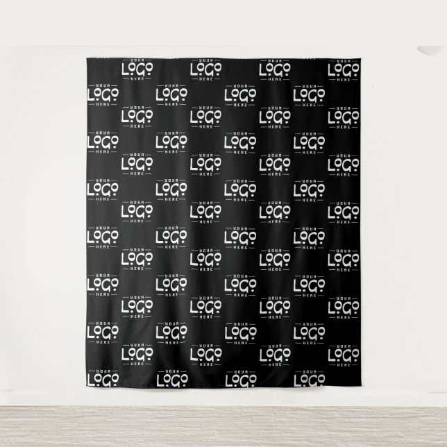 Black Custom Business Logo Backdrop Minimal Tapestry (Front)