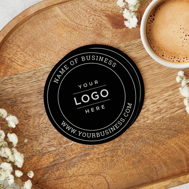 Black Custom Business Logo Branded Round Paper Coaster (Creator Uploaded)