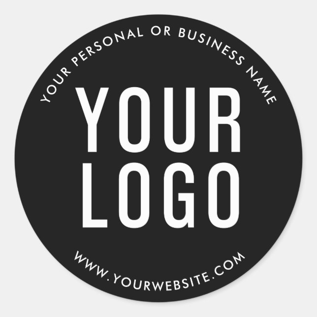 Black Custom Business Logo Company Classic Round Sticker (Front)