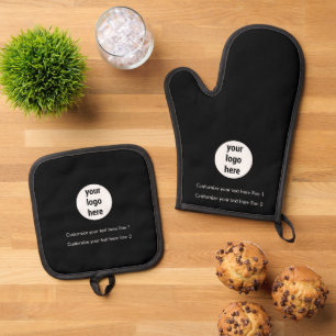 Black Custom Business Logo Company Promotional Oven Mitt & Pot Holder Set