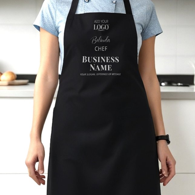 Black Custom Business Logo Job Title Staff Uniform Apron (Creator Uploaded)