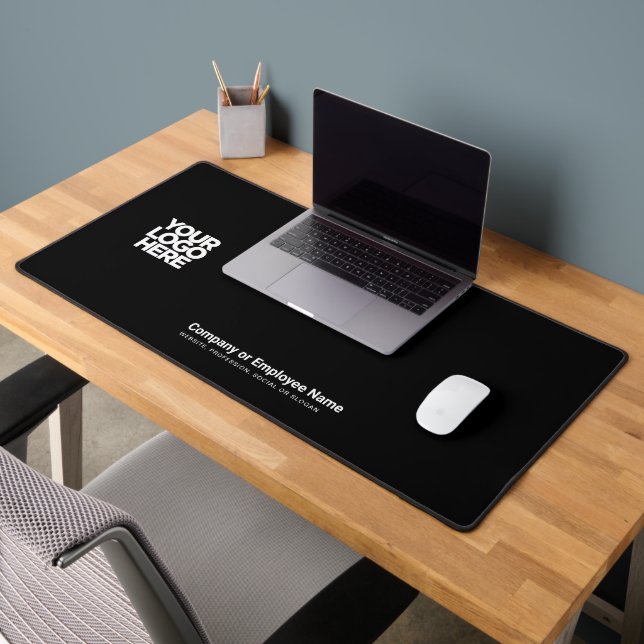 Black | Custom Business Logo Name, Slogan Desk Mat (Office 2)