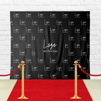 Black Custom Business Logo Step Repeat Backdrop Tapestry