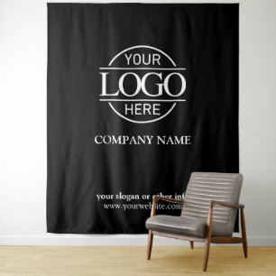 Black Custom Business Logo Trade Show Backdrop Tapestry