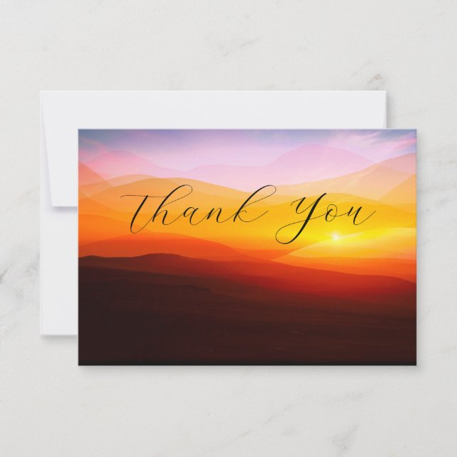 Black Custom Business Sunset Thank You Cards (Front)