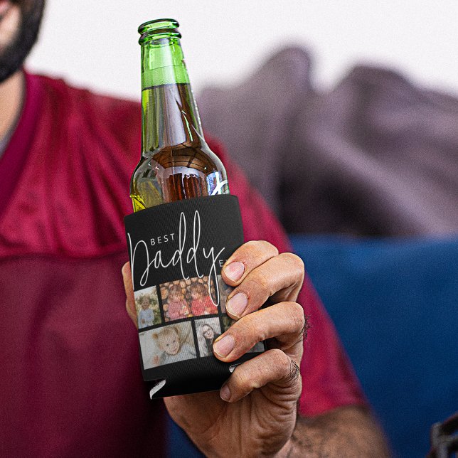 Black Custom Daddy 12 Photo Collage Can Cooler (Creator Uploaded)