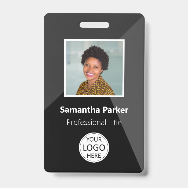 Black Custom Employee - Photo ID, Logo, Bar Code ID Badge (Front)