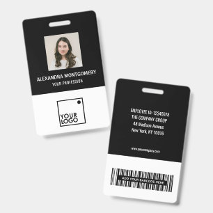 Black Custom Employee Photo ID Logo Barcode Name Badge