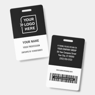 Black Custom Employee Photo ID Logo Barcode Name Badge