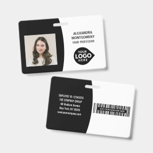 Black Custom Employee Photo ID Logo Barcode Name Badge