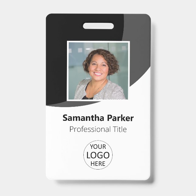 Black Custom Employee Photo, Logo, Barcode, Name ID Badge (Front)
