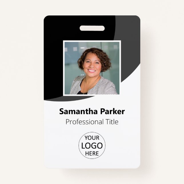 Black Custom Employee Photo, Logo, Barcode, Name ID Badge (Front)