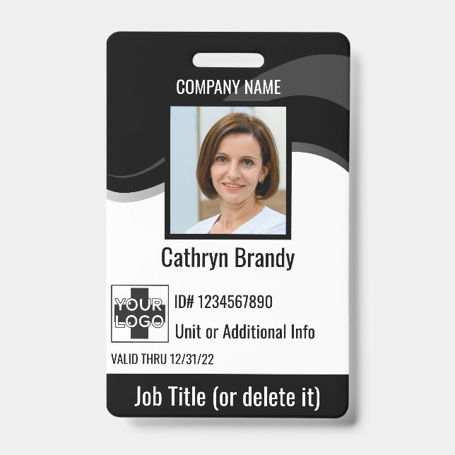 Black custom Employee Security Id, logo, Bar Code ID Badge (Front)
