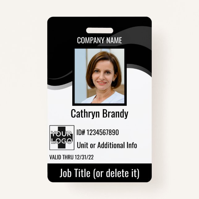 Black custom Employee Security Id, logo, Bar Code ID Badge (Front)