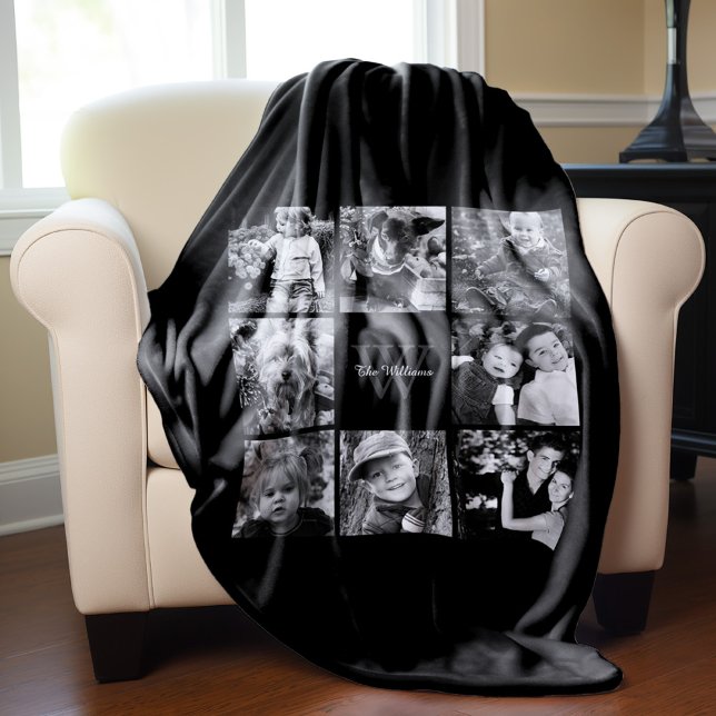 Black Custom Family Photo Collage Fleece Blanket (Creator Uploaded)