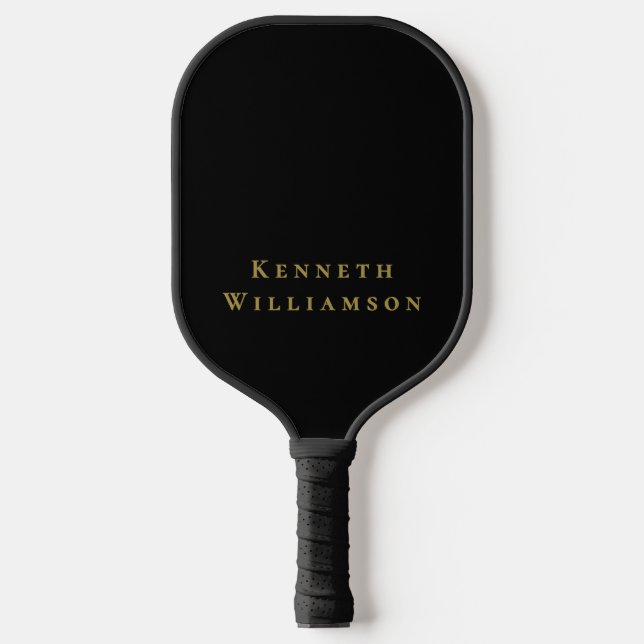 Black Custom Gold Name Minimalist Modern Men  Pickleball Paddle (Front)
