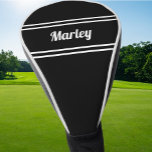 Black Custom Golfer Sports Modern Monogram Trendy Golf Head Cover<br><div class="desc">Classic trendy design features a custom template for name or text of choice for up to eleven letters in modern script and a double frame border. Script and border are in white on popular black background. Colour of background and font are easily changed with the Zazzle design tool section. Be...</div>