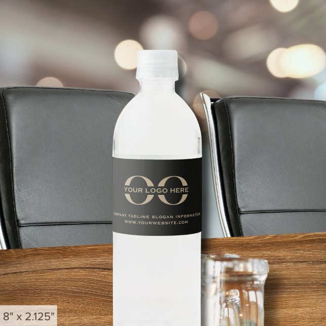 Black Custom Logo Add Your Slogan Text Water Bottle Label (Creator Uploaded)