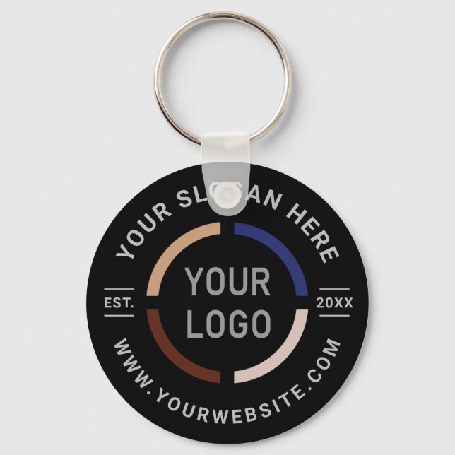 Black custom logo branded promotional key ring (Front)