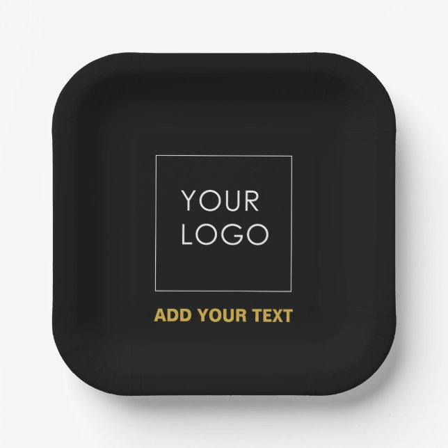 Black Custom Logo Business Company Promotional Paper Plate (Front)