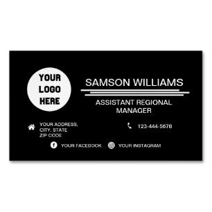 Black Custom Logo Minimalist Social Media Icons Magnetic Business Card