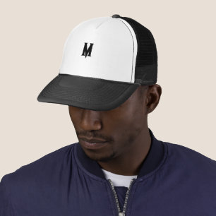 Black Custom M Style Alphabet Monogram Men Women Trucker Hat