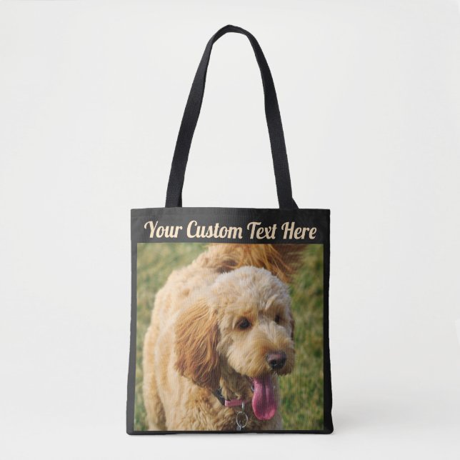 Black Custom Message Goldendoodle Dog Tote Bag (Front)