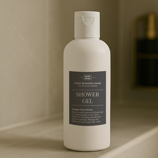 Black Custom Monogram Guest Room Shower Gel Labels (Creator Uploaded)