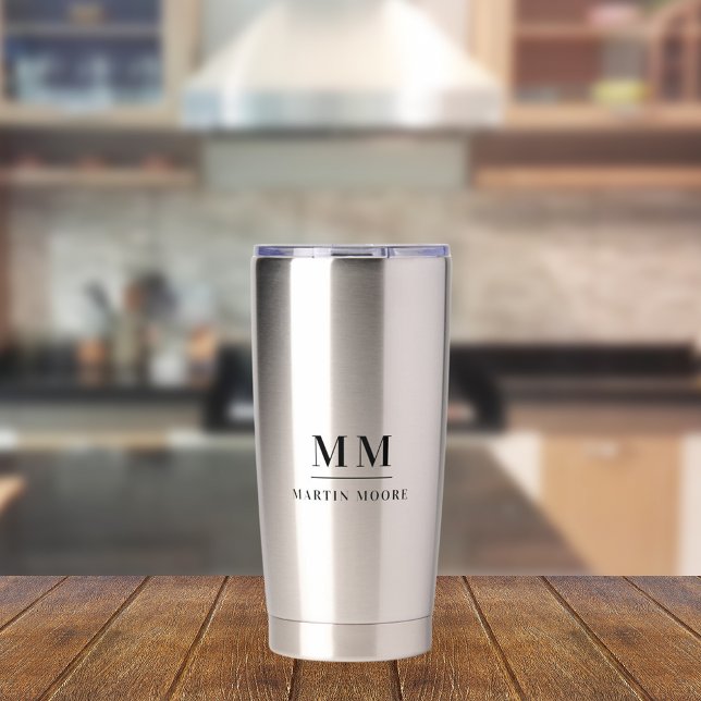 Black custom monogram initials name insulated tumbler (Creator Uploaded)