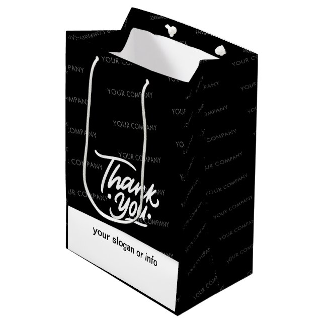 Black | Custom Name Business Thank You Medium Gift Bag (Front Angled)