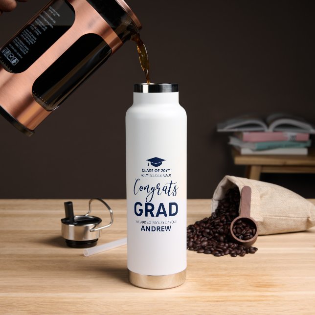 Black Custom Name Graduation Gift Water Bottl Bottle (Coffee)