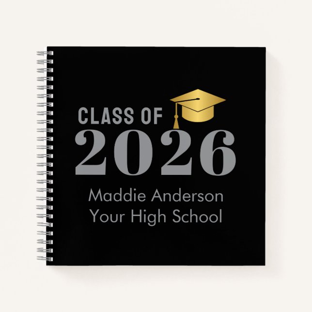 Black Custom Name Graduation  Notebook (Front)