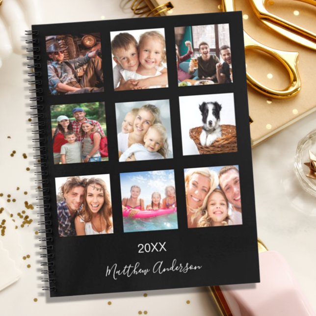 Black Custom photo collage monogram modern 2023 Notebook (Creator Uploaded)