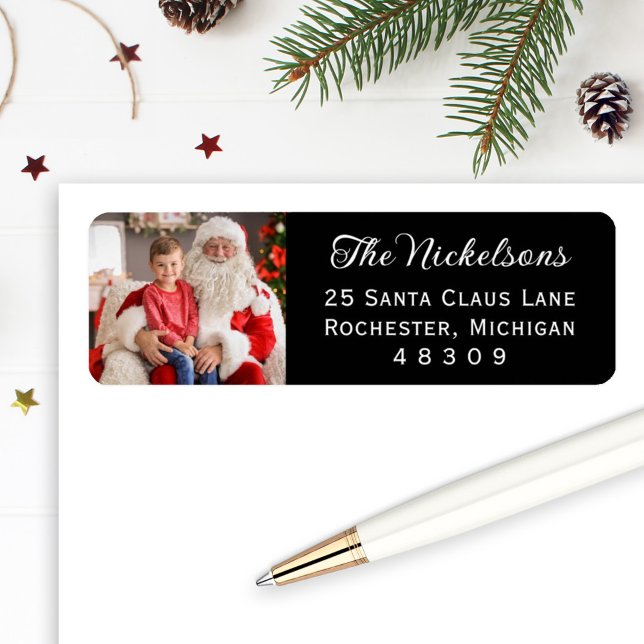 Black Custom Photo Holiday Return Address Label (Creator Uploaded)