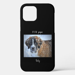Black Custom Photo & Name Fur Papa iPhone 12 Case