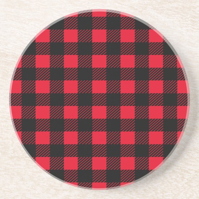 Black Custom Plaid Pattern Coaster (Front)