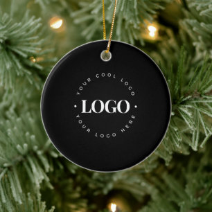 Black Custom Round Circle Business Logo Christmas Ceramic Ornament