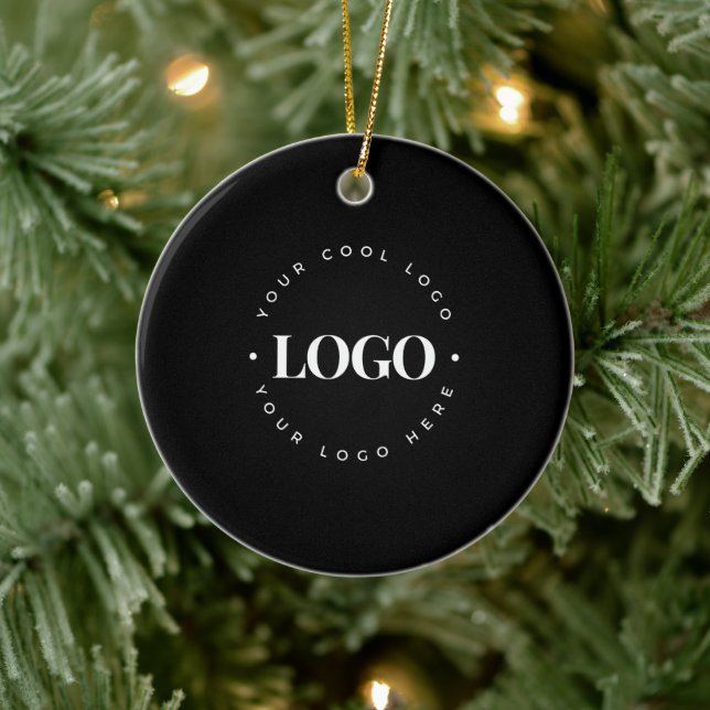 Black Custom Round Circle Business Logo Christmas Ceramic Ornament (Tree)