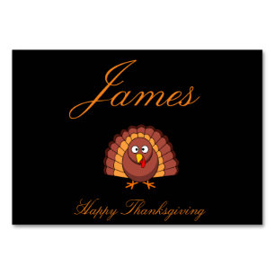 Black Custom Thanksgiving Place Cards With Turkey