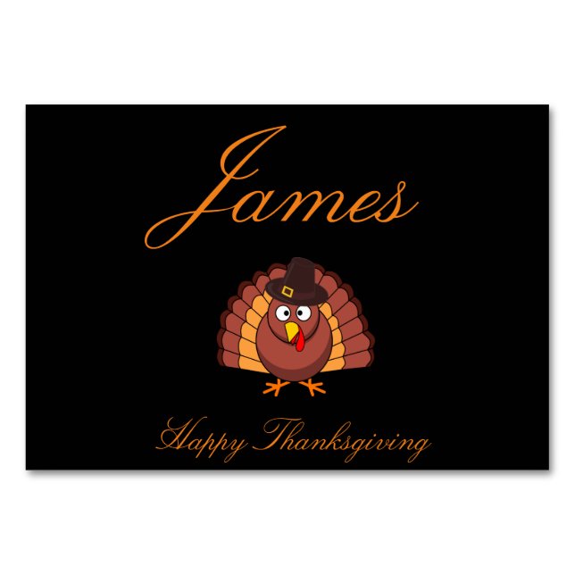 Black Custom Thanksgiving Place Cards With Turkey (Front)