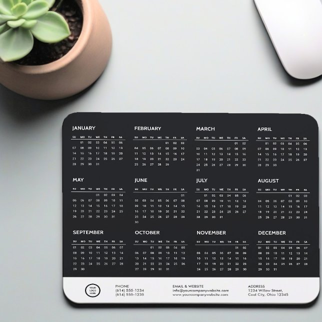 Black Customisable 2024 Calendar Company Logo Swag Mouse Pad (Calendar Mousepad)
