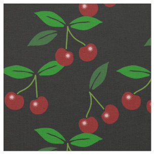Black Customisable Classic Cherry Fruit and Leaf Fabric