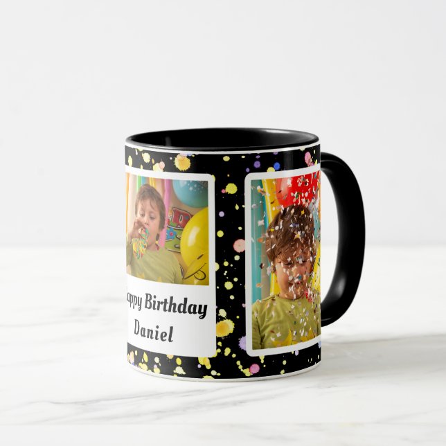 Black Customisable Photo Frames Birthday Confetti Mug (Front Right)